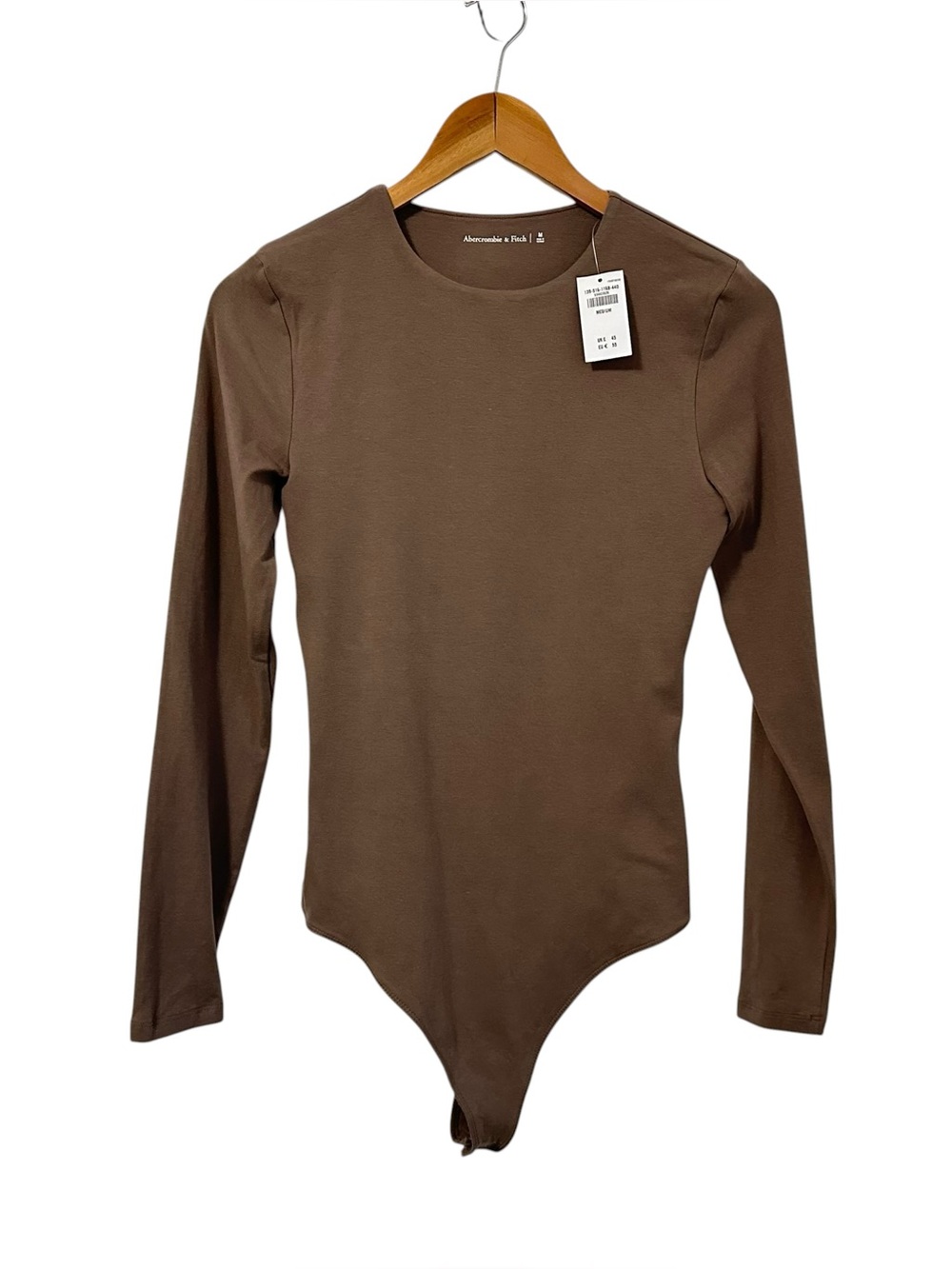 Abercrombie & Fitch Womens Long Sleeve Snap Thong Bodysuit Sz Medium Brown NEW